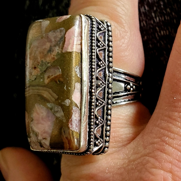 New Oversized Copper Rhodochrosite 925 Silver Ring. - Picture 6 of 15